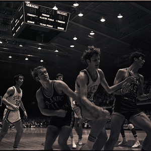 Basketball players at NC State vs. Atlantic Christian, circa 1969-1975
