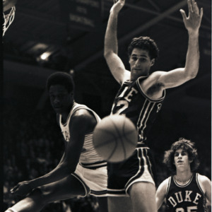 Basketball players at NC State versus Duke game, circa 1972-1975