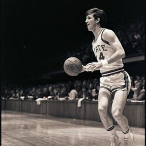 Basketball player at NC State versus East Carolina game, circa 1973-1974