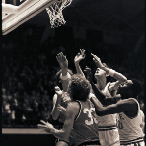 Basketball players at NC State versus Georgia game, circa 1973-1974