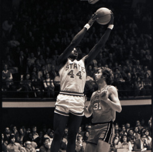Basketball players at NC State versus Georgia game, circa 1973-1974