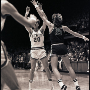 Basketball players at NC State versus Georgia Southern game, 1972