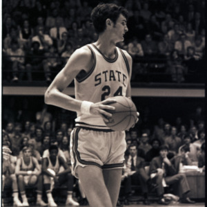Basketball player at NC State versus Georgia Southern game, 1972