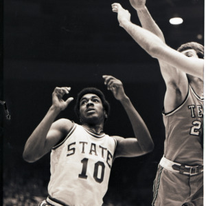 Basketball players at NC State versus Georgia Tech game, circa 1972-1975