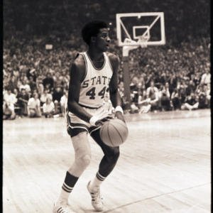 Basketball player at NC State versus Maryland game, circa 1972