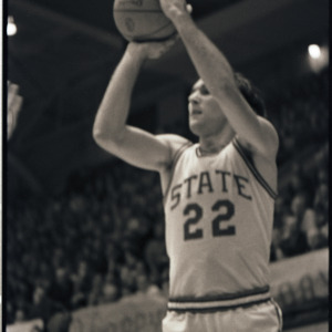 Basketball player at NC State versus Maryland game, circa 1973-1974