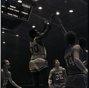 Basketball players at NC State versus Maryland game, circa 1969-1975