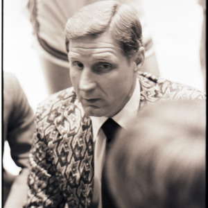 Basketball coach talking to players at NC State versus Maryland ACC title game, 1973