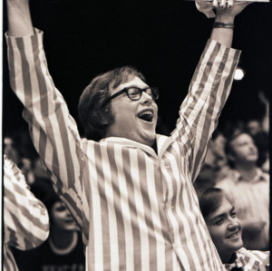 Band members cheering at NC State versus Maryland ACC title basketball game, 1973