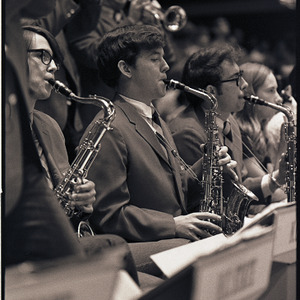 Band members at NC State versus Pittsburgh basketball game, March 16, 1974