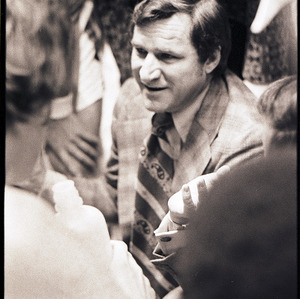 Basketball coach and players at NC State versus UNC-Chapel Hill game, circa 1973-1974