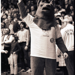 Mascot at NC State versus UNC-Chapel Hill basketball game, circa 1972-1975