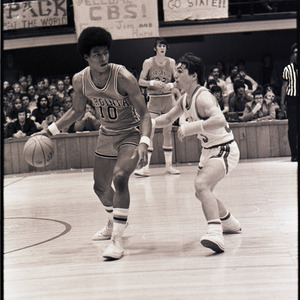 Basketball players at NC State versus Virginia game, 1973 or 1974