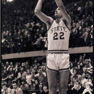 Basketball player at NC State versus Virginia game, circa 1972-1975