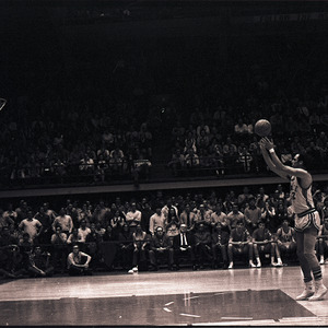 Basketball player at NC State versus Virginia Tech game, 1970