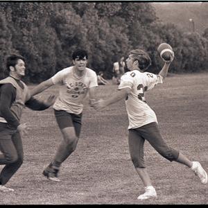 Football players at scrimmage, circa 1969-1975