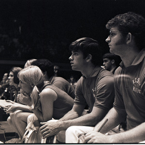Band members at NC State versus Virginia Tech basketball game, circa 1969-1975