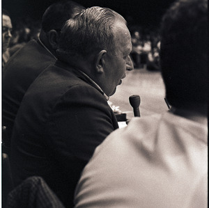 Announcer at NC State versus Virginia Tech basketball game, circa 1969-1975