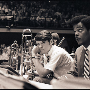 Band members at NC State versus Virginia Tech basketball game, circa 1969-1975
