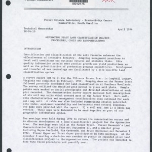 Appomattox Pilot Land Classification Project: Procedures, Costs and Recommendations (Technical Memorandum TM-94-10)