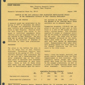 Results of the 1975 Loblolly Pine Plantation Fertilization Trials on the Parkersburg District of West Virginia Woodlands (Research Information Sheet No. WV-15)