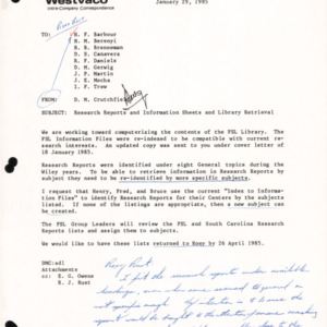 Research Reports and Information Sheets and Library Retrieval, 1985 (Correspondence)