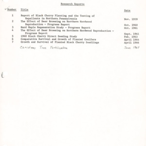 Research Reports from 1959-1967, (Coudersport Research Center)
