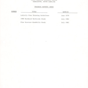 Progress Reports Index from 1979-1982 (South Carolina Research Center)