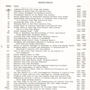 Research Reports from 1959-1964, (Westvaco Experimental Forest)