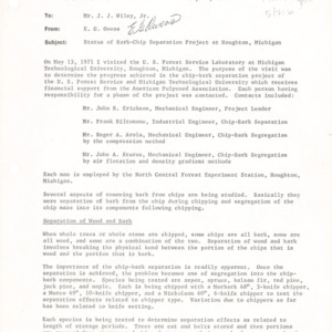 Status of Bark-Chip Separation Project at Houghton, Michigan, 1971 (Correspondence)
