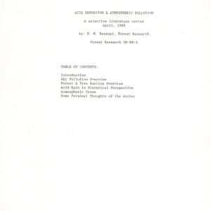 Acid Deposition & Atmospheric Pollution - A Selective Literature Review, 1988 (Forest Research TM-88-6)