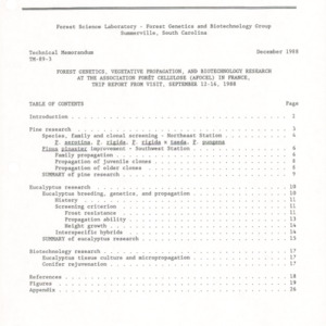 Forest Genetics, Vegetative Propagation, and Biotechnology Research at the Association Forêt Cellulose (AFOCEL) in France, Trip Report from Visit, September 12-16, 1988, 1988 (Forest Science Laboratory TM-89-3)