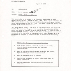 NAPAP: 1989 Annual Review (TM-90-10 update memorandum)