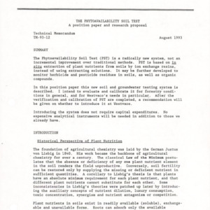 The Phytoavailability Soil Test - A Position Paper and Research Proposal, 1993 (TM-93-12)