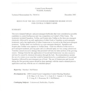 Results of the 2001 Cottonwood Herbicide Regime Study for Central's Fiber Farms, 2003 ( TM-03-6)