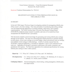 Stem Cutting Propagation Manual for Loblolly Pine, 2004 (TM-04-2)
