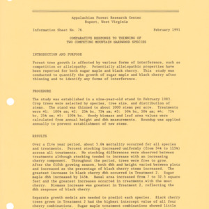 Appalachian Research Center - Information Sheet No. 76 - Comparative Response to Thinning of Two Competing Mountain Harwood Species, 1991