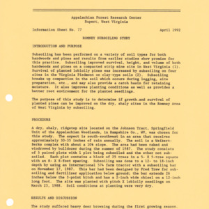 Appalachian Research Center - Information Sheet No. 77 - Romney Subsoiling Study, 1992