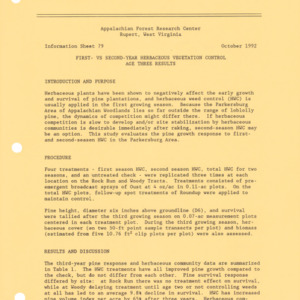 Appalachian Research Center - Information Sheet 79 - First- vs Second-Year Herbaceous Vegetation Control Age Three Results, 1992