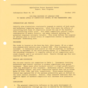 Appalachian Research Center - Information Sheet No. 80 - Six-Year Response of Loblolly Pine to Varied Levels of Competition Control in the Parkersburg Area, 1992