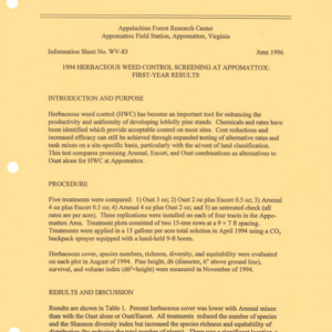 1994 Herbaceous Weed Control Screening at Appomattox: First-Year Results, 1996 (Appalachian Research Center - Information Sheet No. WV-83)