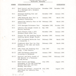 Central Research Center - Information Sheet List and copy, circa 2003
