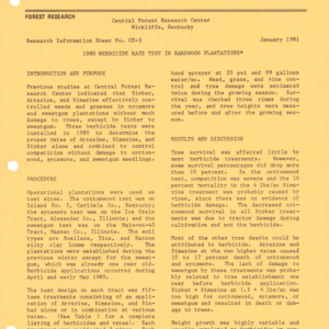 Central Research Center - Research Information Sheet No. CE-3 - 1980 Herbicide Rate Test in Hardwood Plantations, 1980
