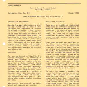 1985 Cottonwood Herbicide Test on Island No. 3, 1986 (Central Research Center - Information Sheet No. CE-9)