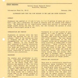 Central Research Center - Information Sheet No. CE-10 - Glyphosate Rate Test for Pine Release in the Lake and South Districts, 1986