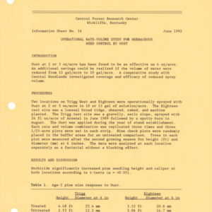 Central Research Center - Information Sheet No. 16 - Operational Rate-Volume Study for Herbaceous Weed Control by Oust, 1992
