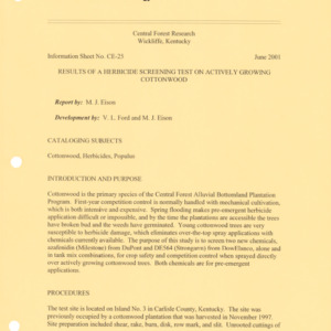 Central Research Center - Information Sheet No. CE-25 - Results of a Herbicide Screening Test on Actively Growing Cottonwood, 2001