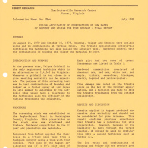 Charlottesville Research Center - Information Sheet No. CH-6 - Foliar Application of Combinations of Low Rates of Roundup and Velpar for Pine Release - Final Report, 1981