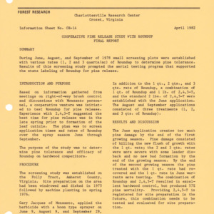 Charlottesville Research Center - Information Sheet No. CH-14 - Cooperative Pine Release Study with Roundup Final Report, 1982