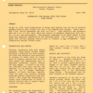 Charlottesville Research Center - Information Sheet No. CH-16 - Cooperative Pine Release Study with Velpar Final Report, 1982